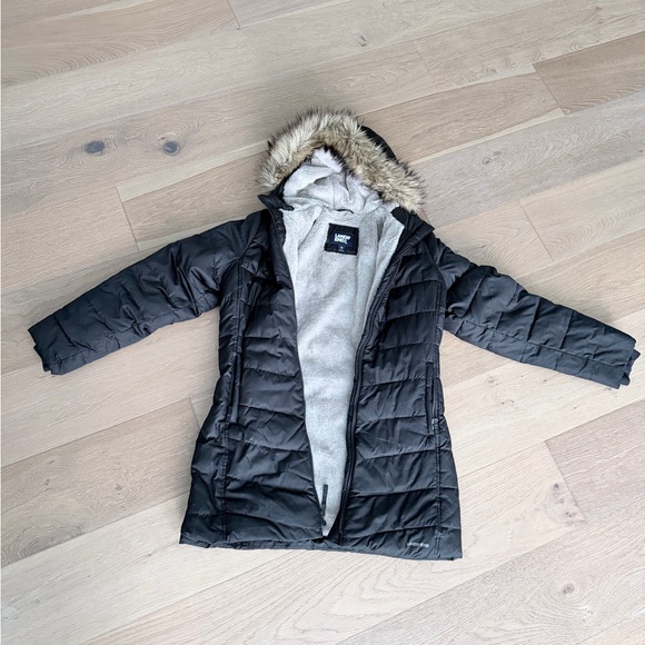 Lands' End Black Puffer Coat with Faux Fur Trim